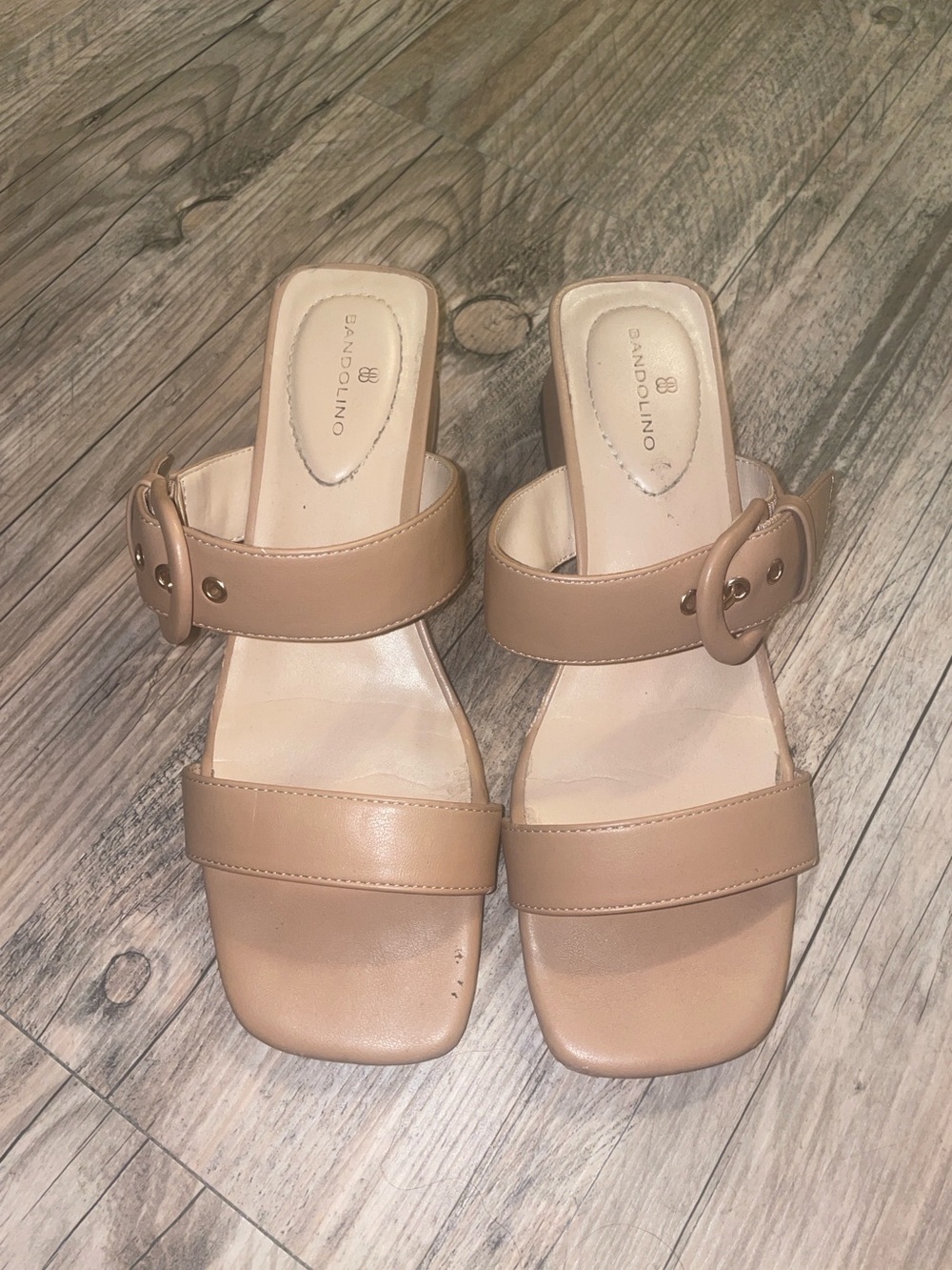 Bandolino Women’s Heeled Sandals – Nude/Tan Slip-On Slides